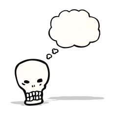 cartoon skull with thought bubble N54