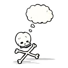 cartoon skull and crossbones with thought bubble