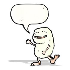 cartoon friendly monster with speech bubble