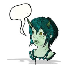 cartoon girl with devil horns