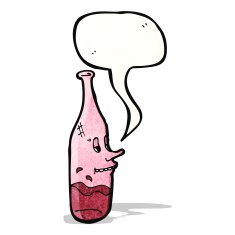 cartoon half empty wine bottle with face