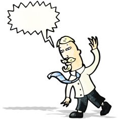cartoon man gesturing to followers