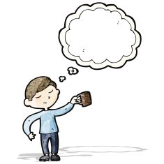 cartoon man with cup of coffee