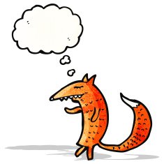 cartoon fox with thought bubble N26