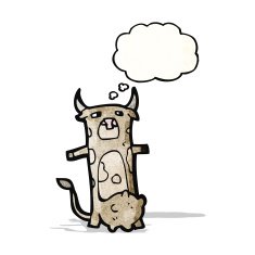 cartoon cow with thougth bubble