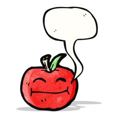 cartoon apple with speech bubble N45