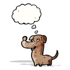 cartoon little dog with thought bubble N25