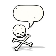 skull and crossbones with speech bubble cartoon
