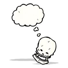 cartoon skull with thought bubble N58