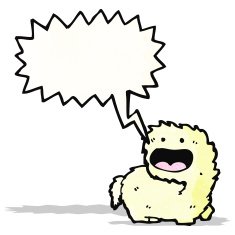 friendly cartoon monster with speech bubble