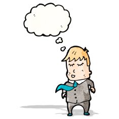 cartoon man in suit with thought bubble