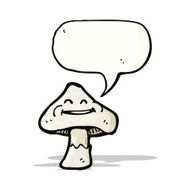 cartoon toadstool with speech bubble