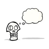 spooky skull with thought bubble cartoon