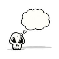 spooky skull with thought bubble cartoon N2