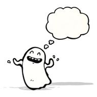 dancing ghost with thought bubble cartoon