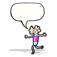 cartoon doll with speech bubble