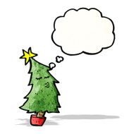 cartoon christmas tree with thought bubble