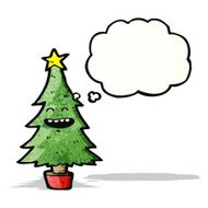 cartoon christmas tree with thought bubble N3