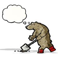 cartoon bear digging with spade
