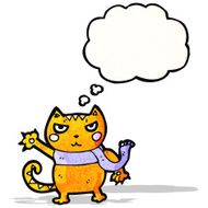 cat with thought cloud cartoon