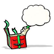 christmas present with thougth bubble cartoon