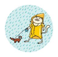 vector cat rain autumn