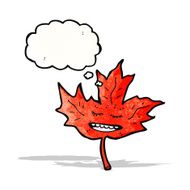 cartoon red maple leaf with thought bubble