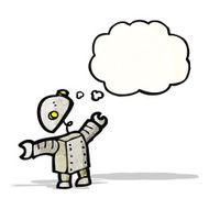little robot with thought bubble cartoon