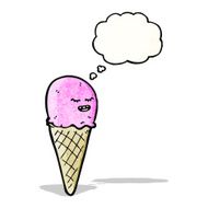 cartoon ice cream cone with thought bubble