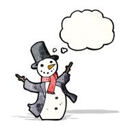 cartoon snowman with thought bubble N4