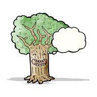 happy tree with thought bubble cartoon