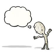 cartoon alien with thought bubble N15