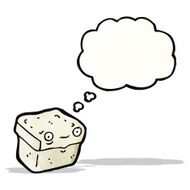 box cartoon character with thought bubble