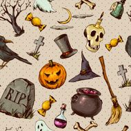 Vintage Hand drawn Halloween Seamless Background