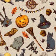 Vintage Hand drawn Halloween Seamless Background N2