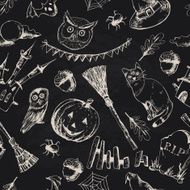 Vintage Hand drawn Halloween Seamless Background N3