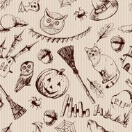 Vintage Hand drawn Halloween Seamless Background N4