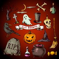 Set of Doodles Design Halloween Elements