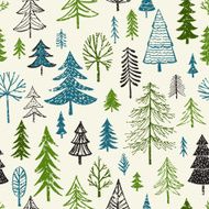 Hand Drawn Christmas Holiday Trees Pattern