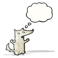 cartoon wolf with thought bubble N35