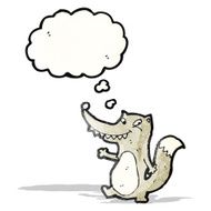 cartoon wolf with thought bubble N36
