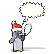 cartoon penguin in christmas hat smoking cigarette N2