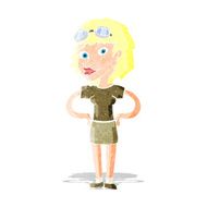 cartoon retro pilot woman