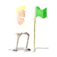 cartoon man planting flag