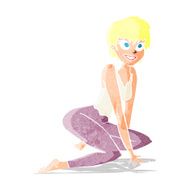 cartoon happy woman sitting on floor
