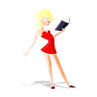 cartoon woman reading book