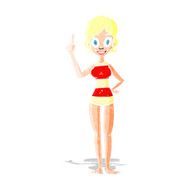 cartoon woman in striped swimsuit