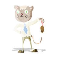 cartoon business cat with dead mouse