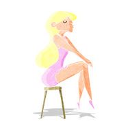 cartoon woman sitting on stool N2