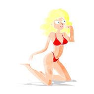 cartoon woman in underwear looking thoughtful